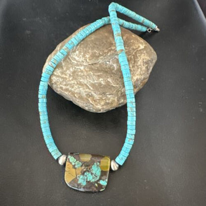 Navajo SpiderWeb Turquoise Heishi Pearls Necklace | Sterling Silver | 20" | Authentic Native American Handmade | 17258