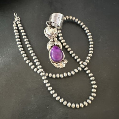 White Buffalo Turquoise & Sugilite Pendant | Navajo Pearls | Sterling Silver | Native American Handmade | 16871