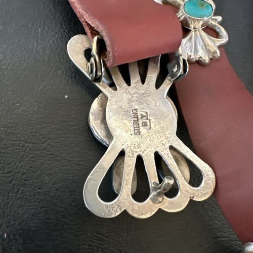 Men's Kingman Turquoise Lapis Concho Belt | Sterling Silver Navajo Tufa | Authentic Native American Handmade | 16682