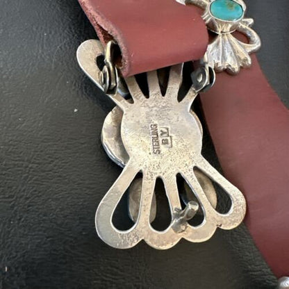 Men's Kingman Turquoise Lapis Concho Belt | Sterling Silver Navajo Tufa | Authentic Native American Handmade | 16682 - Masha USA