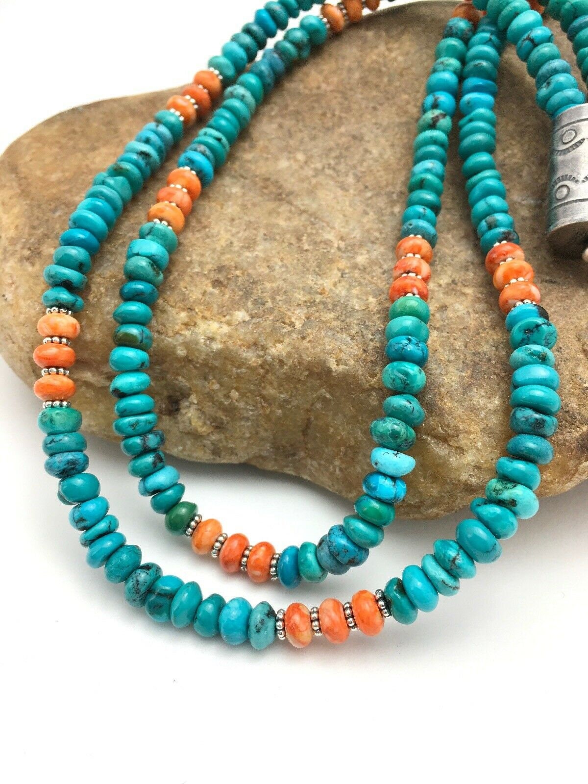 Native American Sterling Silver Blue Turquoise Spiny Pendant Necklace | 3091