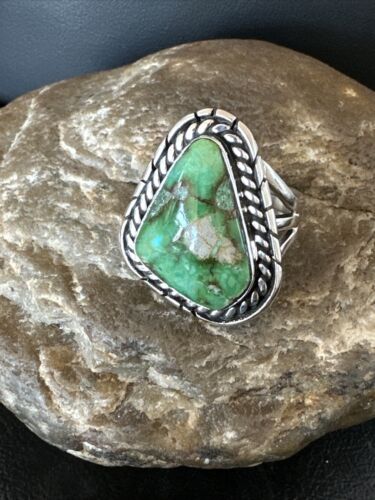 Women's Green Sonoran Turquoise Ring | Navajo Sterling Silver | Sz 8.5 | Authentic Native American Handmade | 16394