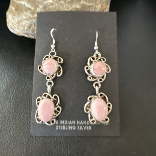 Navajo Pink Conch Shell Cluster Earrings | Sterling Silver | Authentic Native American Handmade | 15690