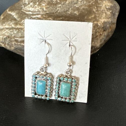 Navajo Blue Turquoise Dangle Earrings | Sterling Silver | Authentic Native American Handmade | 15439