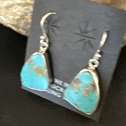 Navajo Blue Turquoise Dangle Earrings | Sterling Silver | Authentic Native American Handmade | 15438