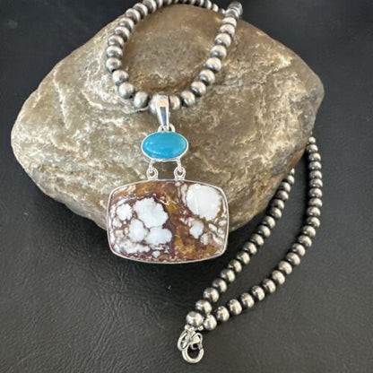 Men's Wild Horse Blue Kingman Turquoise Necklace | Sterling Silver SW Pendant | Multi-Stone | 17326