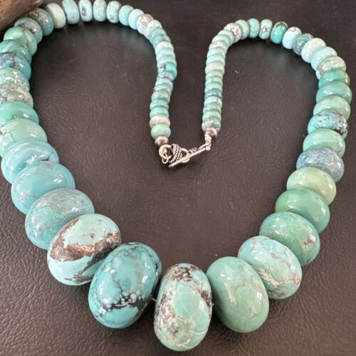 New Blue Turquoise Graduated Navajo Pearls Necklace | Sterling Silver | Authentic Native American | 23" | 16596