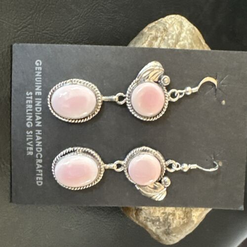 Navajo Pink Conch Shell Dangle Earrings | Sterling Silver | Authentic Native American Handmade | 17194