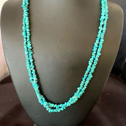Navajo Blue Kingman Nugget Turquoise Necklace | Sterling Silver | 20" | Authentic Native American Handmade | 17462