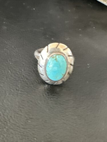 Navajo Blue Kingman Turquoise Ring | Sterling Silver | Sz 8 | Authentic Native American Handmade | 16894