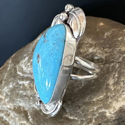 Women's Blue Kingman Turquoise Ring | Navajo Sterling Silver | Sz 7 | Authentic Native American Handmade | 15662