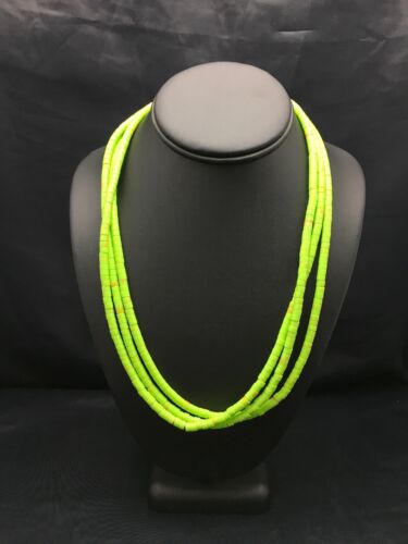 Heishi Bead Necklace Stabilized Gaspeite | 3-Strand | Sterling Silver | Native American Handmade | 2599