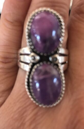 Navajo Purple Charoite Multi-Stone Ring | Authentic Native American Sterling Silver | Multi-Stone | Sz 8.25 | 03518