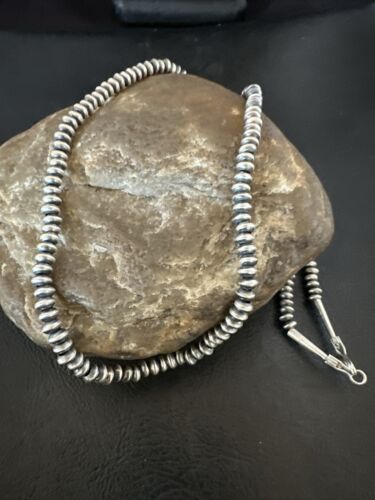Navajo Pearl Sterling Silver Saucer Bead Necklace | Hand Strung 5mm | 20" | Authentic Native American | 60520