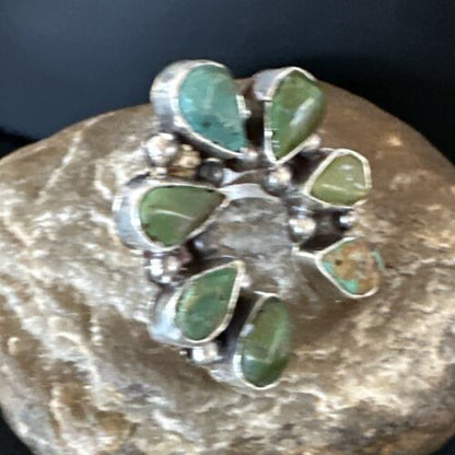 Navajo Green Turquoise Multi-Stone Cluster Ring | Authentic Native American Sterling Silver | Sz 11 | 15659