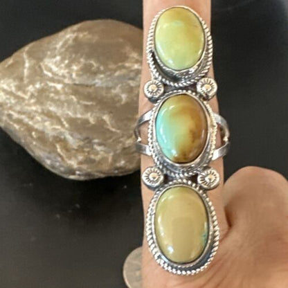 Navajo Green Royston Turquoise Multi-Stone Ring | Authentic Native American Sterling Silver | Sz 10 | 16720