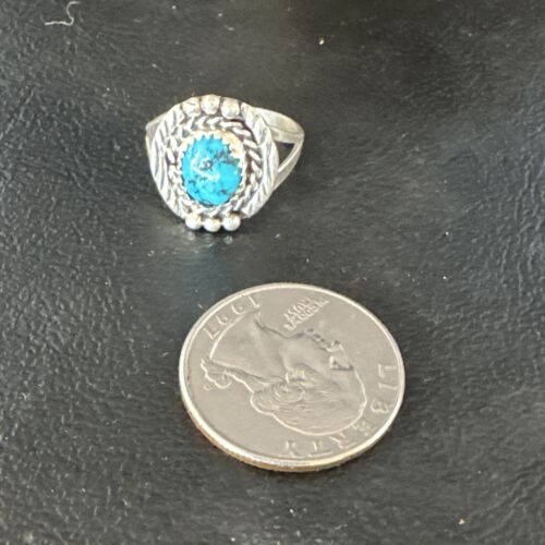 Navajo Blue Kingman Turquoise Pinkie Ring | Sterling Silver | Sz 8 | Authentic Native American Handmade | 15356
