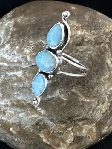 Navajo Blue Larimar Multi-Stone Cluster Ring | Authentic Native American Sterling Silver | Sz 8 | 16163