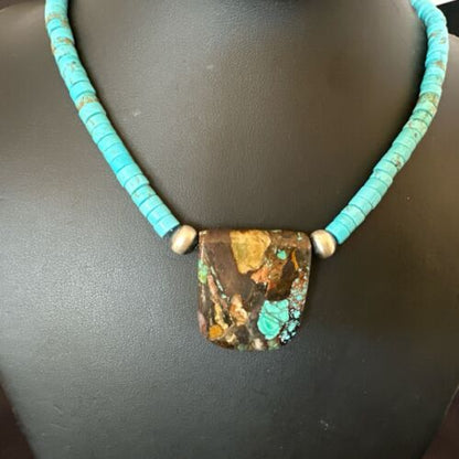 Navajo SpiderWeb Turquoise Heishi Pearls Necklace | Sterling Silver | 20" | Authentic Native American Handmade | 17093