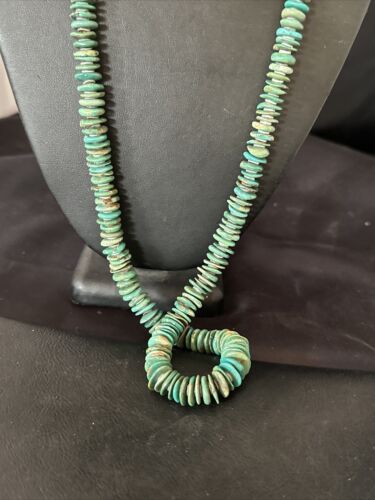 Santo Domingo Green Turquoise Shell Necklace | Sterling Silver | 30" | Authentic Native American Handmade | 17451