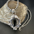 Navajo Pearls Black Onyx Necklace Pendant | Sterling Silver | Authentic Native American Handmade | 16525