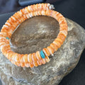Navajo Orange Spiny Oyster Blue Turquoise Bracelet | 6mm Memory Wire Steel | Authentic Native American Handmade | 17621