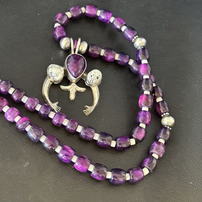 Navajo Purple Sugilite White Buffalo Naja Pendant | Sterling Silver | Authentic Native American Handmade | 15024