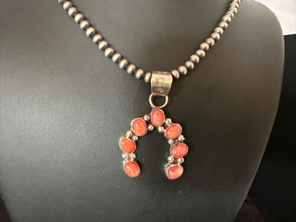 Navajo Red Spiny Oyster Naja Pendant Necklace | Sterling Silver | 20" | Authentic Native American Handmade | 15759