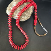 Navajo Red Coral Shell Bead Necklace | Sterling Silver | 30" | Authentic Native American Handmade | 15284