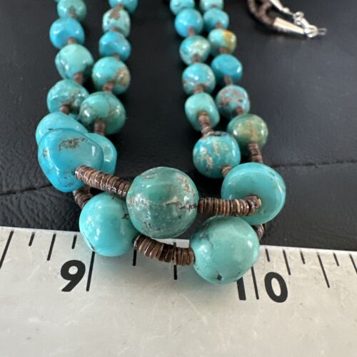 Navajo Blue Graduated Turquoise Shell Bead Necklace | Sterling Silver | 22" | Authentic Native American Handmade | 11280