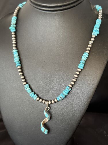 Navajo Kingman Turquoise Pendant Necklace | Sterling Silver | Native American Handmade | 14829