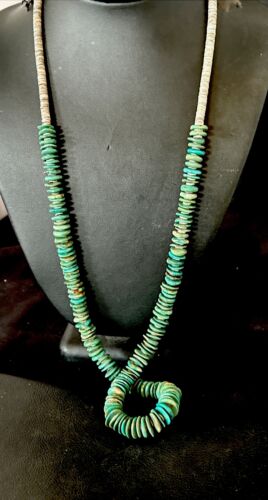 Santo Domingo Green Turquoise Shell Necklace | Sterling Silver | 30" | Authentic Native American Handmade | 17451