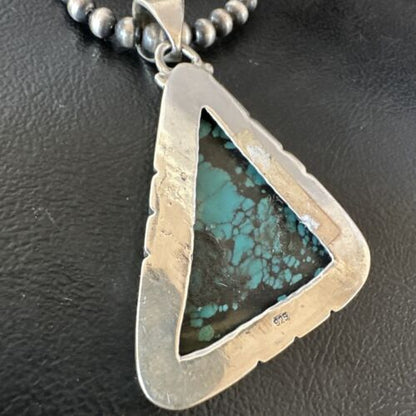Men's Navajo Blue Spiderweb Turquoise Pendant Necklace | Sterling Silver | Authentic Native American Handmade | 16214