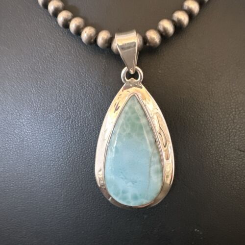 Navajo Blue Larimar Pendant Necklace | Sterling Silver Beads | Authentic Native American Handmade | 16963