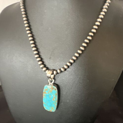 Navajo Blue Kingman Turquoise Pendant Necklace | Sterling Silver | 20" | Authentic Native American Handmade | 16698