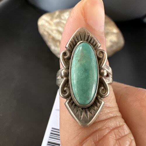 Navajo Green Turquoise Ring | Sterling Silver | Sz 4.5 | Authentic Native American Handmade | 15361