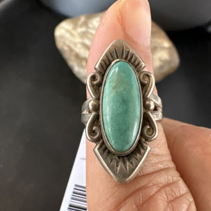 Navajo Green Turquoise Ring | Sterling Silver | Sz 4.5 | Authentic Native American Handmade | 15361