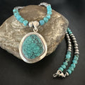 Men's Blue Spiderweb Turquoise Pendant Necklace | Navajo Sterling Silver | Authentic Native American Handmade | 17085