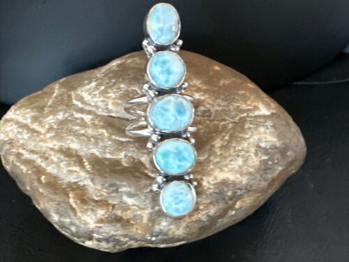 Navajo Blue Larimar Multi-Stone Ring | Authentic Native American Sterling Silver | Multi-Stone | Sz 6.5 | 15980