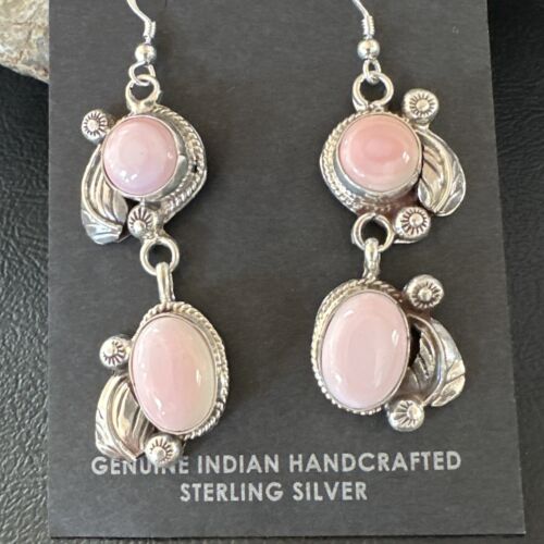 Navajo Pink Conch Shell Cluster Earrings | Sterling Silver | Authentic Native American Handmade | 15688