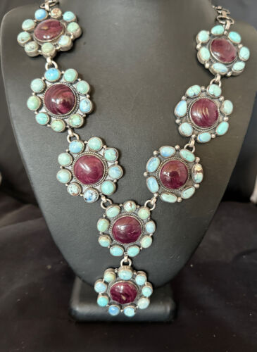 Navajo Turquoise Purple Spiny Cluster Lariat Necklace Pendant | Golden Hills | Authentic Native American Handmade | 16190