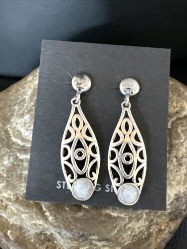 Navajo Pink Mother of Pearl Dangle Inlay Earrings | Sterling Silver | Authentic Native American Handmade | 15301