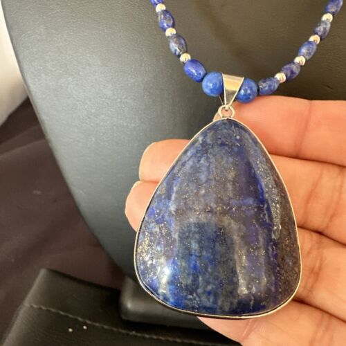 Navajo Blue Denim Lapis Pendant with Pearls | Sterling Silver Necklace | 22" | Authentic Native American Handmade | 16578