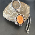 Navajo Orange Spiny Oyster Pendant Necklace | Sterling Silver Pearls | Authentic Native American Handmade | 16558