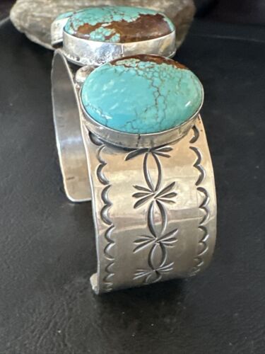 Native American Men's Navajo Blue #8 Turquoise Cuff Bracelet | Sterling Silver | 14993