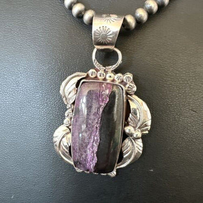 Navajo Pearls Purple Sugilite Pendant Necklace | Sterling Silver Beads | Authentic Native American Handmade | 16460