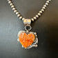 Navajo Orange Spiny Oyster Heart Pendant Necklace | Sterling Silver | Authentic Native American Handmade | 16422