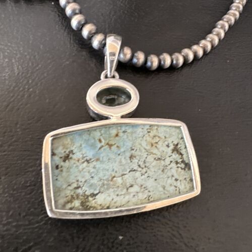 Navajo Dry Creek Turquoise Topaz Pendant Necklace | Sterling Silver | Authentic Native American Handmade | 16311