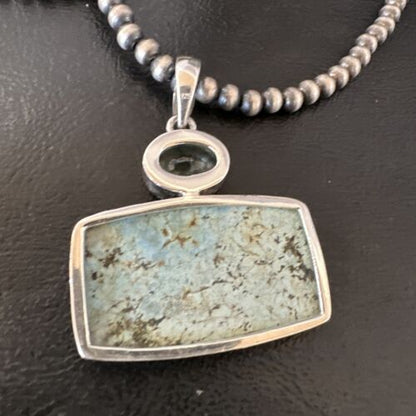 Navajo Dry Creek Turquoise Topaz Pendant Necklace | Sterling Silver | Authentic Native American Handmade | 16311