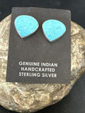 Navajo Blue Kingman Turquoise Post Stud Earrings | Sterling Silver | Authentic Native American Handmade | 17407